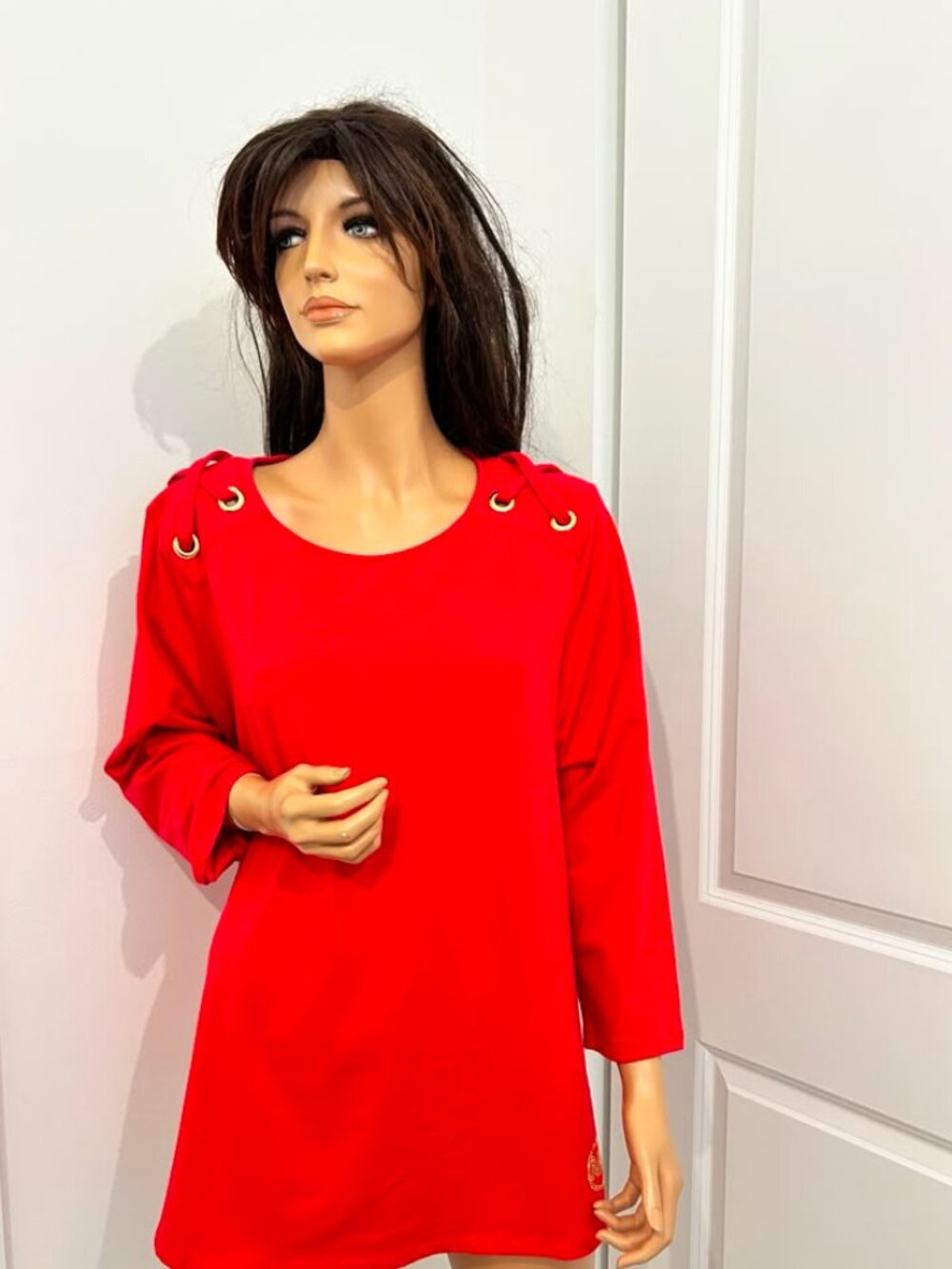 MICHAEL Michael Kors Red Tunic Top Dress 2X Plus Size 95% Cotton Gold Grommet